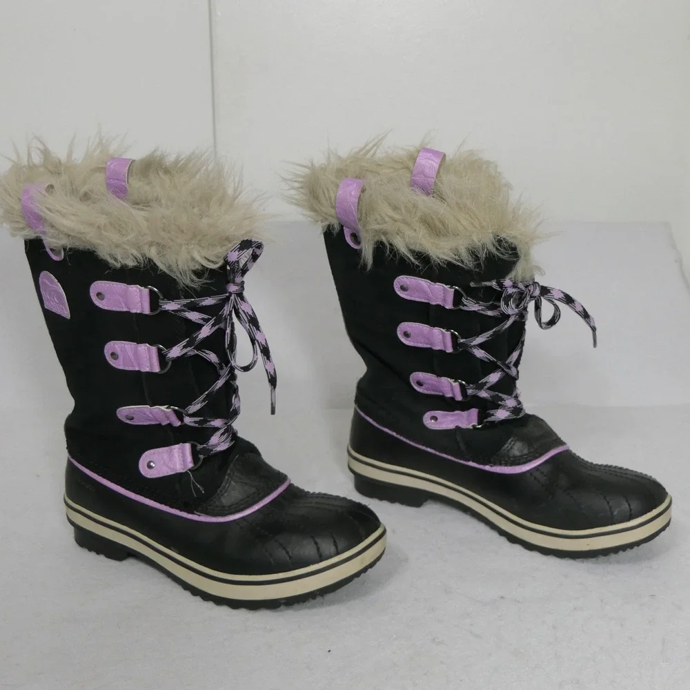 Sorel Youth Joan of Arctic Boots Size 5 Black Purple Waterproof Rugged Insulated